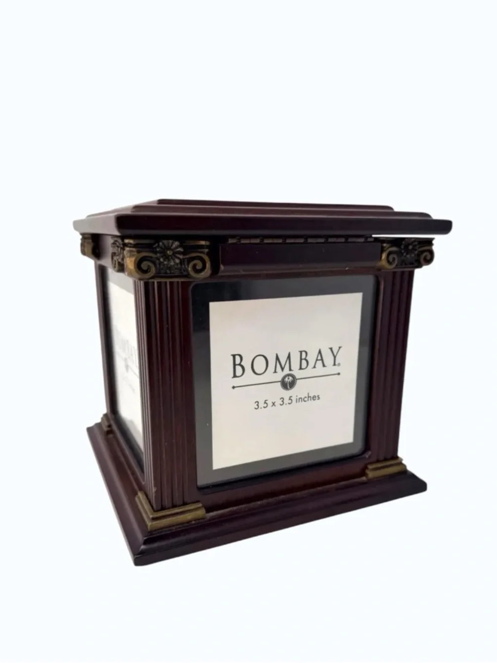 Vintage Bombay Wood Photo Frame Cube Hinged Keepsake Box
